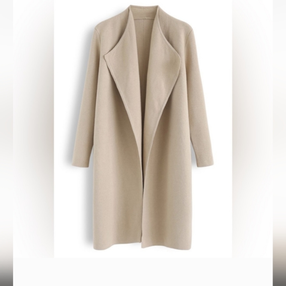 NWT Chicwish Classy Open Front Thick Knit Coat in Light Tan - Picture 2 of 7